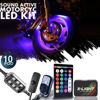 10шт X-LIGHT 3-u-1 Motocikl LED Light Pod Body Kit | 18 Boji Naglasak w/Prekidač za Ulične Sport | Glazba Aktivna | Kočnica