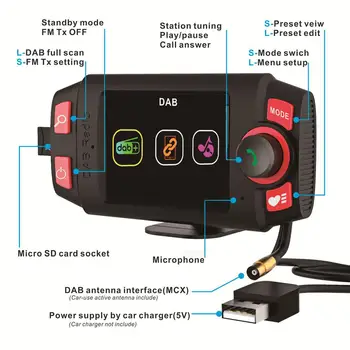 2.4 Inčni Šareni Automobila DAB+/DAB Radio Adapter s FM Odašiljač S Bluetooth Reprodukcija Glazbe Komplet MP3 Player