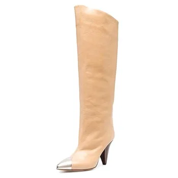 2021 klasicni britanski stil зауженный peta botas metalni oštar mekani kožni koljeno visoke rukava ženske kaubojske čizme zapadna ženska obuća