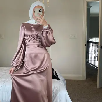 2021 Novi muslimanske Ženske haljine Soft struk Vezati Dvije Haljine Europski Dubai Elegantan Атласное Haljina Muslimani Ženske haljine