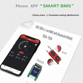 30S 108V Li-ion BMS100A150A s primjenom Bluetooth telefona RS485 CANbus UART GPS za litij-ionske baterije 3.6V3.7V, povezanih u 30 serija