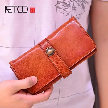 AETOO Unikatni vintage men ' s long novčanik, top layer cowhide buckle bag, meka kožna torbica za mobilni telefon