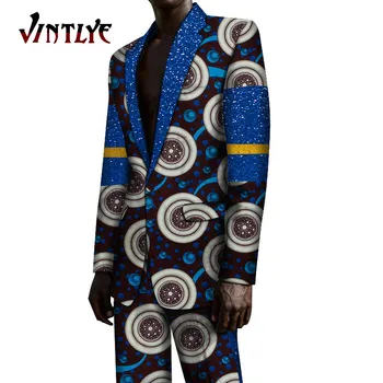 Afrički Stil Muška odijela Tradicionalni Ankara Cvjetni Print Jakna i Hlače Fahsion Muška Ured za Vjenčanje Odijevanje Dashiki Party Outifits
