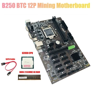 B250 BTC Planina Matična Ploča s G3900 CPU+DDR4 4G 2133MHz RAM+Kabel za LGA 1151 12XGraphics Utor za kartice BTC Miner