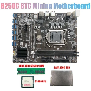 B250C BTC Vađenje Matične ploče s G3900 Procesor+4 GB DDR4 2666 Mhz memorija+120 g SSD 12XPCIE USB3.0 Utor za kartice LGA1151 za BTC