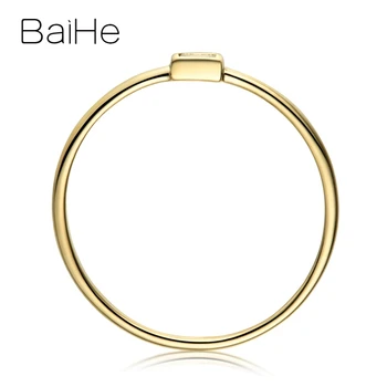 BAIHE Solid 18K Yellow Gold 0.05 ct Square cut Natural Diamonds Women Ring Man Ring Trendy Fine Jewelry Poklon Square Diamond Ring