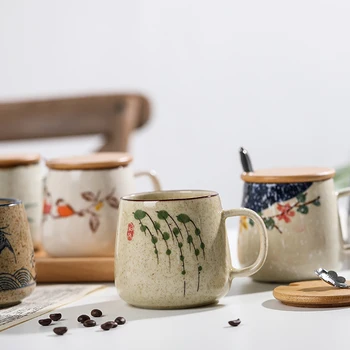 Berba Kava Mugs Jedinstveni Japanski Retro Stil Keramičke Šalice, 380 ml Pećnica Promjena Gline Doručak Šalica Kreativni Dar za Prijatelje