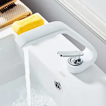 Besplatna dostava Bijele prikladniji mesinga slavina za kupaonice.slavina za sudoper s tekućom toplom i hladnom vodom.slavine na palubi