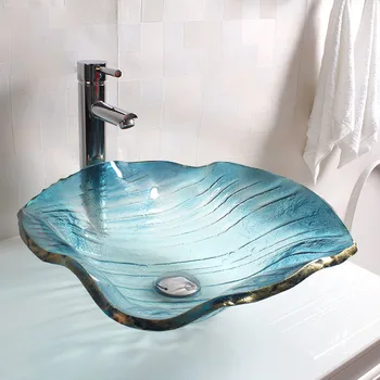 Besplatna dostava Kupaonica kaljeno staklo umivaonik Plavi Mediteran preko pulta bazena Individualne oblike umjetnosti bazena umivaonik