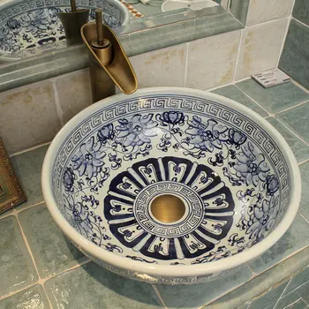 Besplatna dostava Цзиндэчжэнь ručno oslikana plavi i bijeli porculanski umivaonik keramika, stroj za pranje čaša