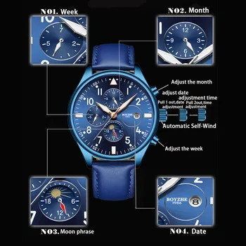 BOYZHE Muške Automatische Mechanische Uhren Luxus Marken Casual Edelstahl Mond Phase Sport Business Uhr Relogio Masculino