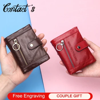 Contact's Small Women Novčanik Genuine Leather Wallets Female Coin Purse Pocket Zipper Short Card Holder Clutch Money Bag
