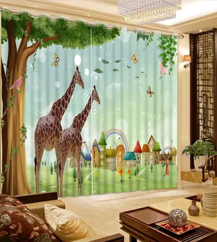 Custom Bilo Koje Veličine Moda Zavjese Žirafa Zavjese Ljubimci Crtani Film Ukrasne Zavjese Za Vrata Zavjese Za Zamračivanje Prozora Sjene