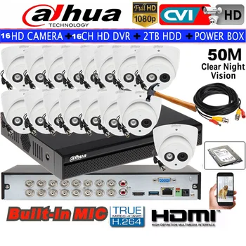 Dahua HCVR5116HS-S3 16ch CVI Skladište Sigurnosni Sustav s 2 megapiksela HAC-HDW1220EM-A Vodootporno HDCVI IC Očne jabučice audio Skladište