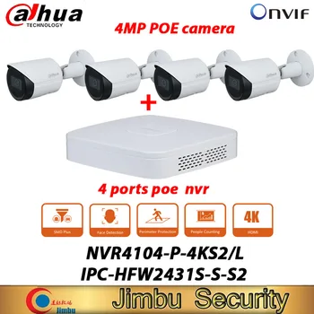 Dahua Kit nvr security camera system NVR4104-P-4KS2/L 4 poe porta nvr i 4mp bullet camera IPC-HFW2431S-S-S2 cctv camera kit