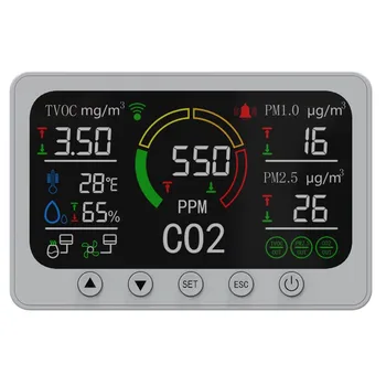 Detektor Ugljičnog Dioksida CO2 Monitor Kvalitete Zraka Ugljičnog Dioksida S Velikim LCD Zaslonom Mjerač Onečišćenja Za Alat TVOC PM1.0 PM2.5