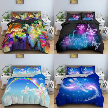 Galaxy Butterfly Painting Duvet Cover Set Set Posteljine Rainbow Dragonfly Bedclothes Soft Bed Set Queen/King Size Krevetom