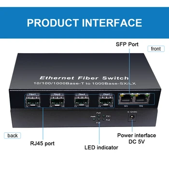 Gigabitni SFP Utvrđuju Prekidač 1000 Mbit/s Optički медиаконвертер 4XSFP Utvrđuju luka i 2 RJ45 UTP port 4 / 8G2E Ethernet Preklopnik