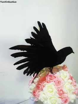 Halloween ukrasima,veliki 30x45 cm crni gavran ravnanje iz krila ptica hard model pjene i perje gavrana ptica oslanjanje,obrt s1279