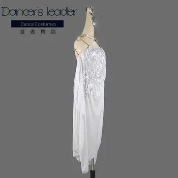 High-end Custom Latin Dance Costume Female Adult White Sequins Chacha Tango Professional Stage Competition Costumes
