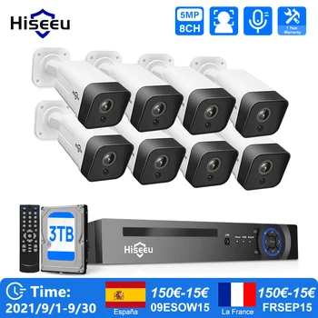 Hiseeu IP POE 2MP 3MP 5MP CCTV Security Surveillance Camera System Kit Set Outdoor Home Camera 2-Way Audio NVR Video Recorder