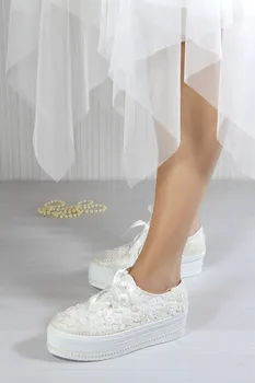Julia Ladies Svadbeni Women Pearl Lace Floral Luxury Unikatni Fashion Platform High Heel White Wedding Cipele