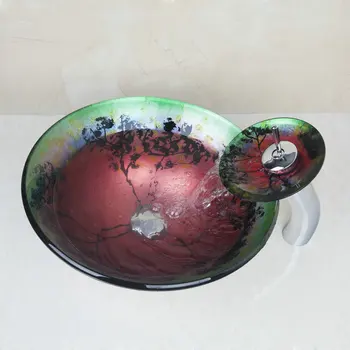 KEMAIDI Art Design Nice Wash Basin Bathroom Sink Set Tempered Glass Bathroom Sink and Chrome Finish Bathroom Faucet
