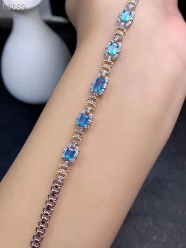 KJJEAXCMY fin nakit 925 sterling srebra optočena prirodni plavi topaz narukvica plemenita djevojka ruka narukvica podrška testa