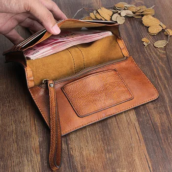 Klasicni muški dug novčanik, prvi sloj kravlja koža kopča novčanik, mekani kožni trendi torbicu