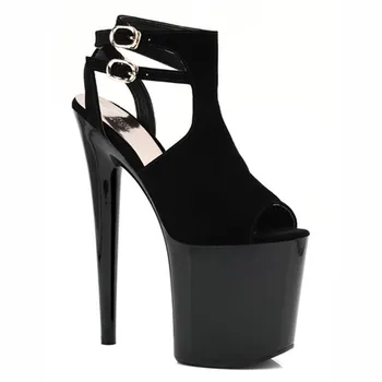Klasične crne ukusan sandale s otvorenim vrhom super-visina 20 cm sandale na visoku petu prugama na visoke potpetice ženske 8 inča ukusan cipele-gladijatori