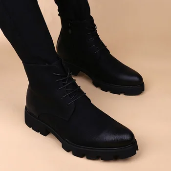 Korejski stil za muškarce luksuzne modne cipele od prave kože crna plima cipele na platformu демисезонный kaubojske čizme lijepe čizme botas