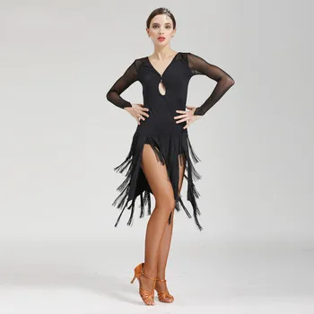 Latinsko plesni haljina ženska odraslog odjeća dugih rukava novi latinski haljina praksa odjeća kićankama GRID PRE