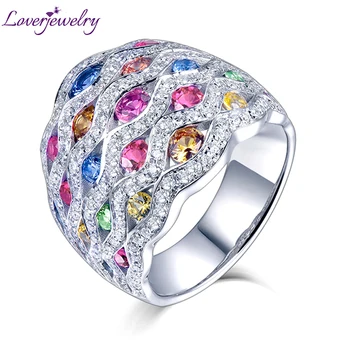 LOVERJEWELRY anillos Fine Jewelry 7.33 g Solid 14kt White Gold SI Diamonds Natural Višebojni Sapphire Zaručnički Prsten Za Žene