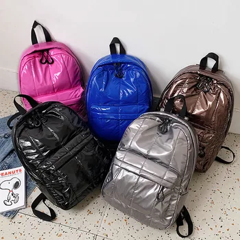 Moda Svakodnevni Unisex Prostor Dolje Sjajni Ruksak Vodootporan Soild Boja Bag torbe za žene i Muškarce 2020 Topla Novo Besplatna Dostava