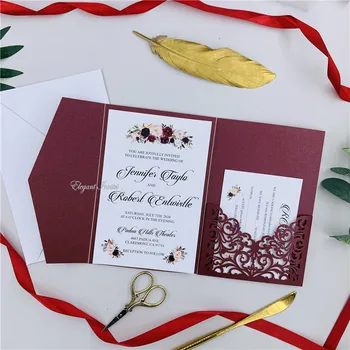 Moderni Kesten Laser za Rezanje Pozivnice za Vjenčanje Kartice Visoke Kvalitete personalizirane Šuplje Cvijet Pozivnice za Vjenčanje Karte 50 kom.