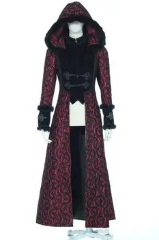 Muška Jakna Dugih Rukava S Kapuljačom Vintage Gothic Party Halloween Kostim Kaput Crna Crvena Izduženi Zima
