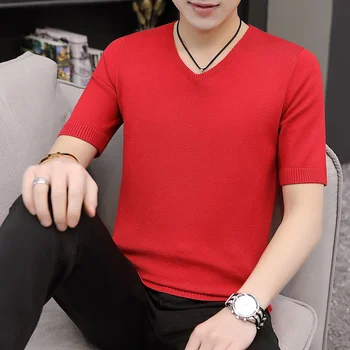 Muška Nova Ljetna Moda Korejski Stil S kratkim rukavima i V-neck t-Shirt Majice Muške jednobojnu Joker Kukičane t-Majice S80