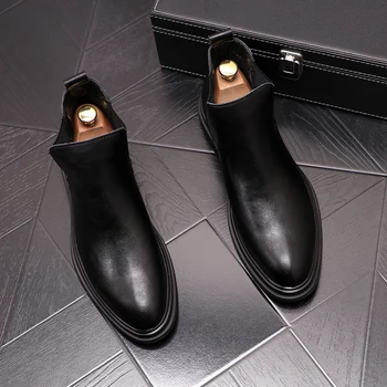 Muške modne crne cipele prozračna cipele od prave kože демисезонный čizme gospodin chelsea botas de homens chaussure
