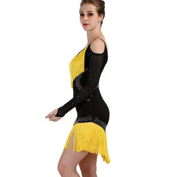 Natječaj latinskih plesova haljine ringe Charleston Flapper Great Gatsby Stage Dance C latin dance fringe tassel yellow black lq085