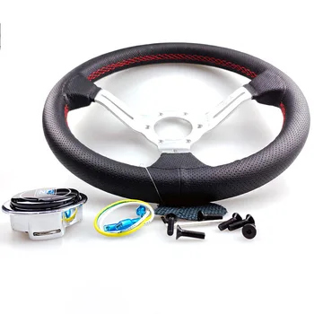 ND 60mm Deep Dish 330mm Leather Racing Steering Wheel / Deep Dish Wheels Red Line