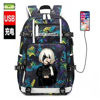New NieR:Automata schoolbag Printing laptop bag Men Travel bag USB Charging knapsack luminous Oxford Ruksak