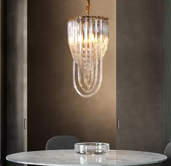 Nova moda svjetlo luksuzna luster Američki restoran led viseći svijećnjak Nordic gold metal e14 držač art glass tube luster