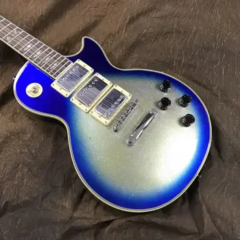 Običaj električna gitara Plavi Krug Srebrnu Boju Tri Podizanje Telo od Mahagonija Besplatna Dostava Visoke Kvalitete Guitarar