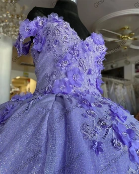 Pepeljuga je Ljubičasta S Ramena Quinceanear Haljine Perle 3D Cvijeće Princeza Slatki 15 16 Loptu Haljina Prom Prom