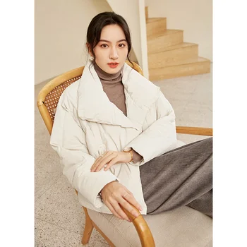 Perle Dizajn štanda ovratnik 90% bijelu pastu s okusom patke dlake jakna ženska 2021 zima korejski slobodan čipke kratka jakna