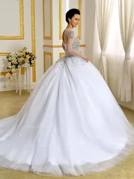 Predivna Jeftini Kina Duge Bijele princeza tila loptu haljina Vjenčanice Vjenčanice vestido de noiva s perlicama top
