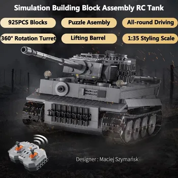 RC Vojni Tenk 2.4 G Daljinski Upravljač Gradivni Blokovi 925pcs Borbeni Tenk Sa Simuliranim u svim Pravcima Pogona Kantu Podizanje Rotacije