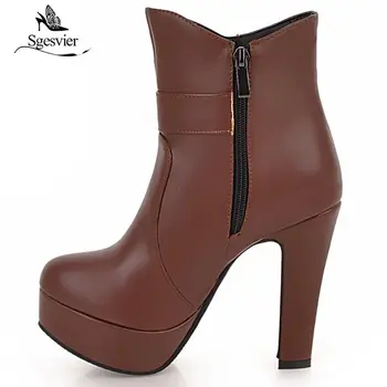 Sgesvier / Nove elegantne ženske čizme na debelom visokim potpeticama na munje, modni čvrste cipele s okruglim vrhom, velike dimenzije, metalni nakit, jesenske cipele OX758