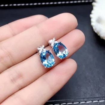 Shilovem srebra 925 prirodni Plavi topaz Naušnice kapi vode nakit 2018 novi prodaja na Veliko za žene tfe060801agb