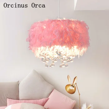 Skandinavski moderna boja perja luster Djevojka Princeza Spavaća soba dječja Soba kupaonica lampa kreativni pink LED Kristalnim Lusterima